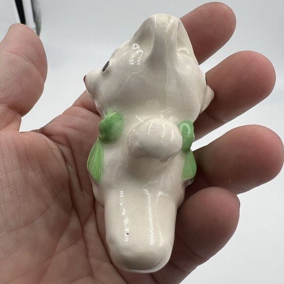 Rare Vintage Macrame Ceramic Bead Baby Bear Green Bow Figurine Stuffy Lovie - Picture 4 of 6